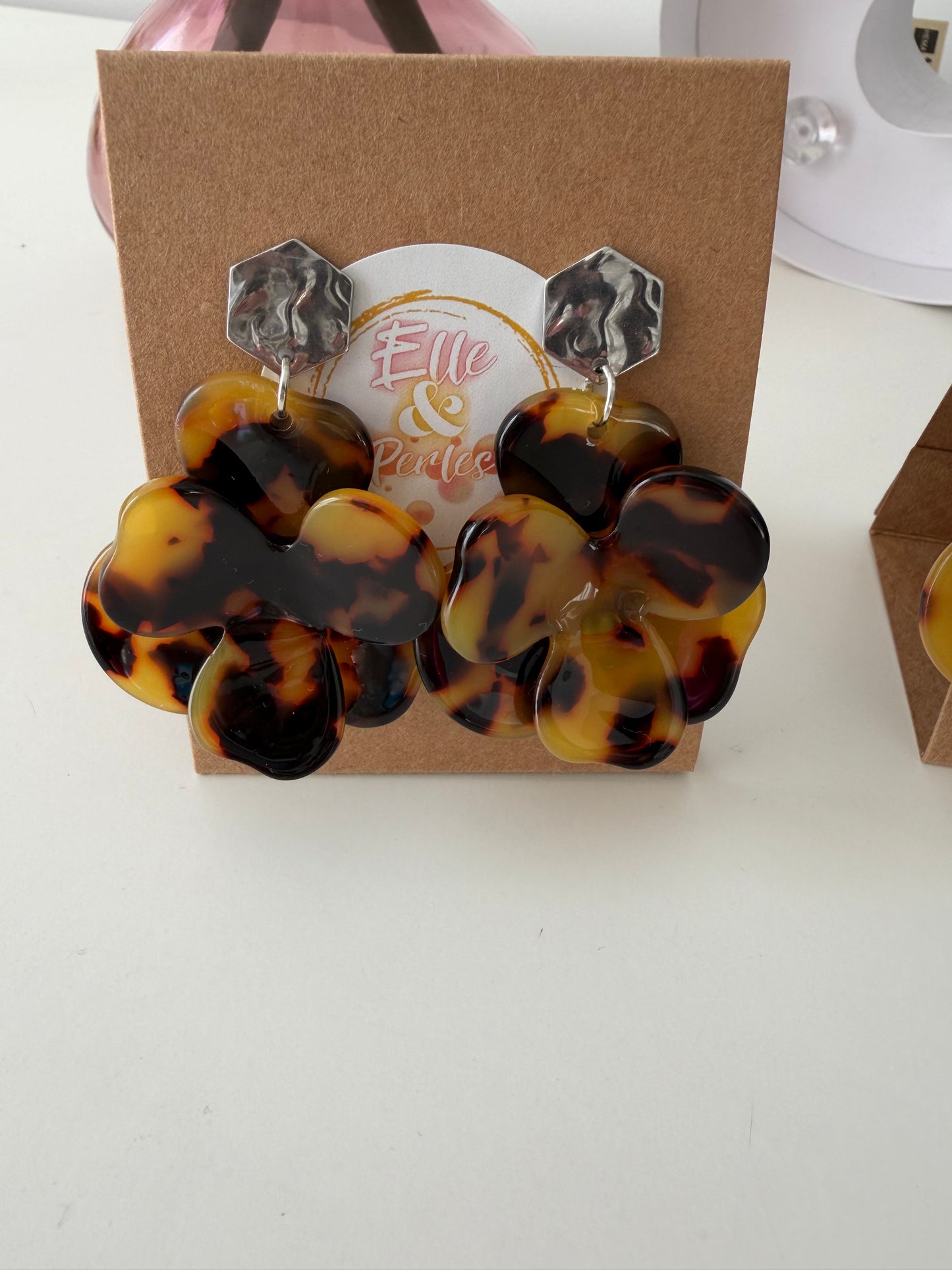 C_Boucles d’oreilles Fleurs Écailles de Tortue
