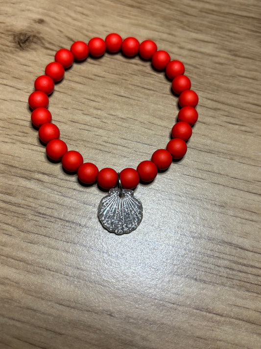 Bracelet Coquillage rouge & argent