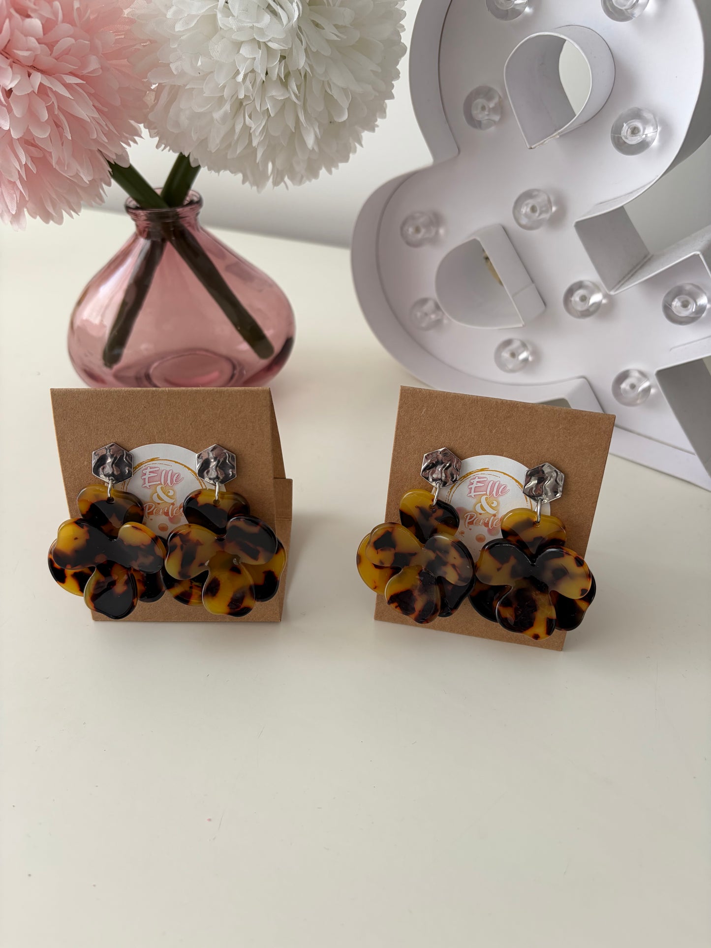 C_Boucles d’oreilles Fleurs Écailles de Tortue