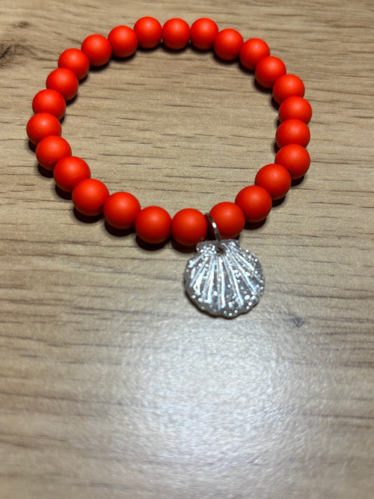 Bracelet Coquillage rouge & argent