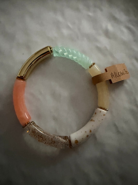 A_Bracelet Curve fin corail turquoise et doré