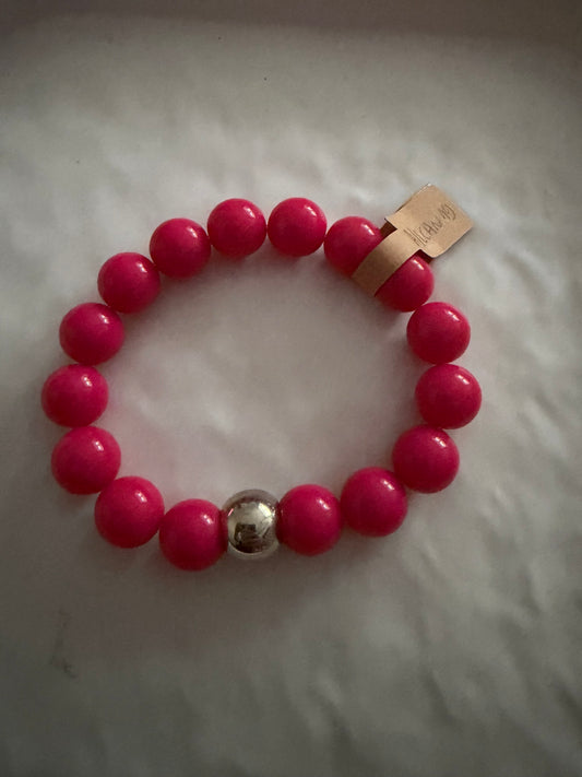 A_Bracelet perles rondes fushia