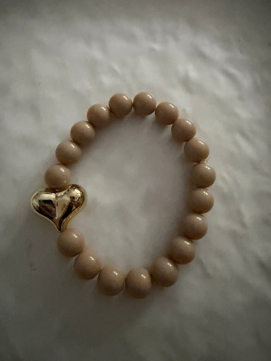 A_Bracelet perles rondes coeur doré